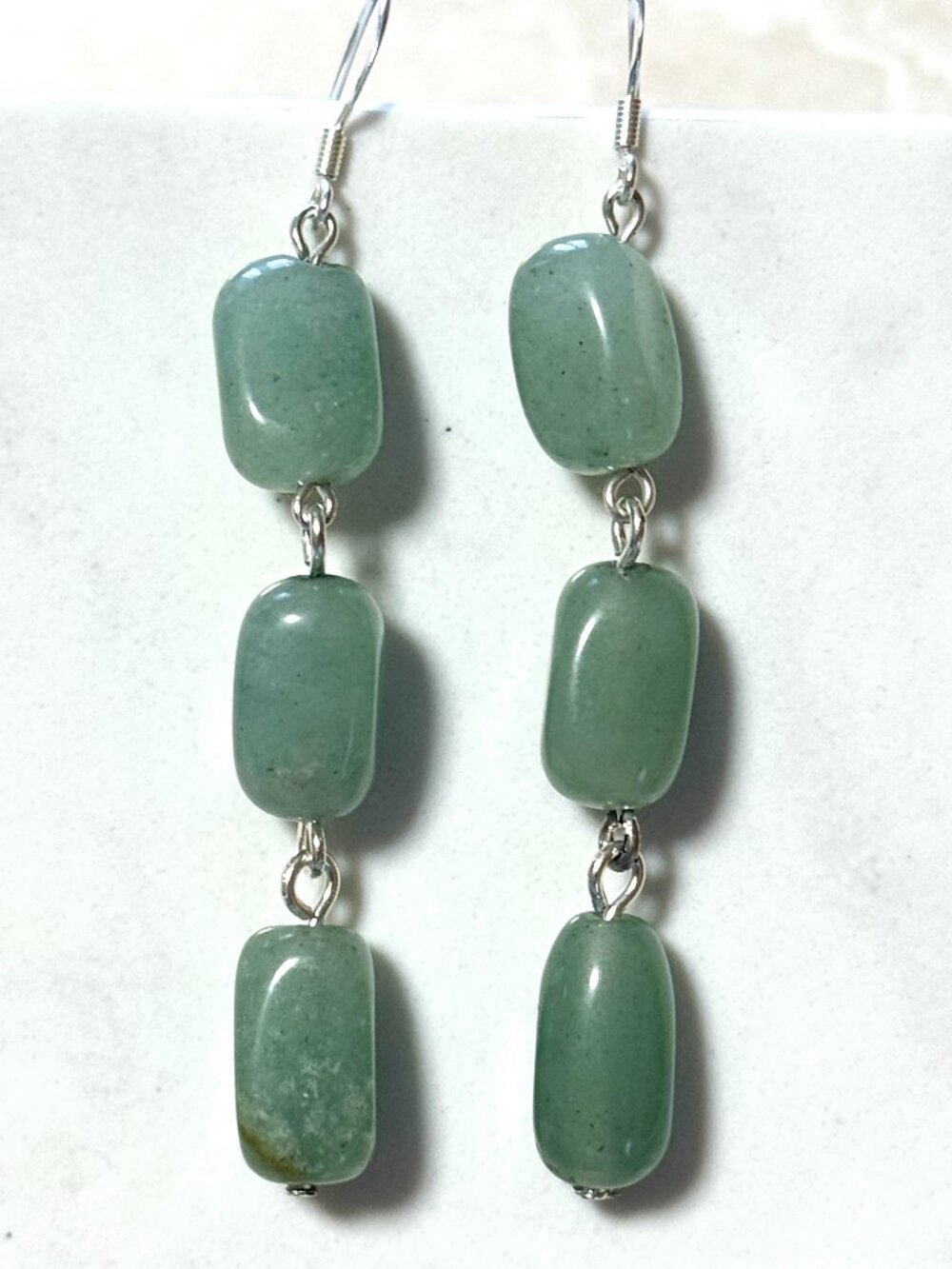 2/$20, Green Aventurine Long Drop Earrings, Gemstone& Sterling Silver Hooks